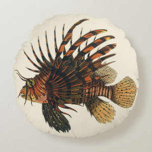 Löwenfisch Fisch, Vintage Meeresleben Tier Rundes Kissen