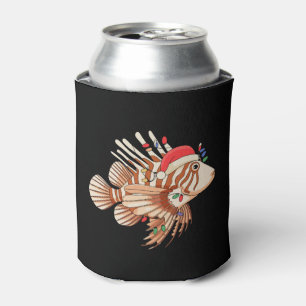 Löwenfisch Weihnachtsmann Hut Weihnachtsbeleuchtun Dosenkühler