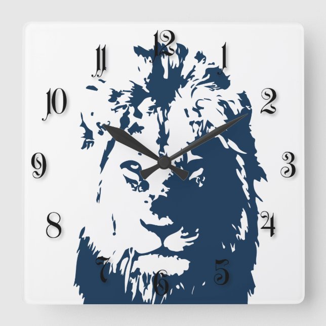 Löwengesicht Quadratische Wanduhr (Vorderseite)
