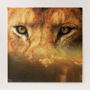 Löwengesicht - Sonnenuntergang Art - Puzzle
