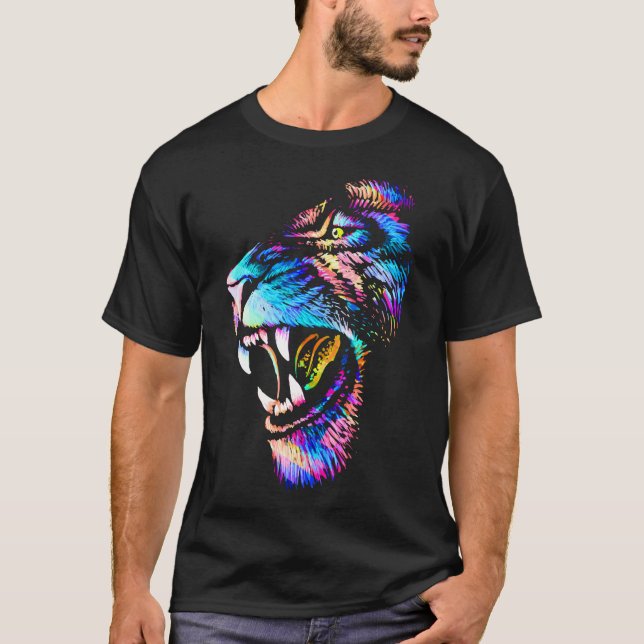 Löwengesicht Zeichnend T - Shirt - farbenfroher Lö (Vorderseite)