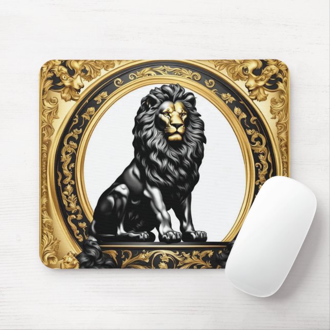 Löwengold und schwarzer Zierrahmen Mousepad (Mit Mouse)