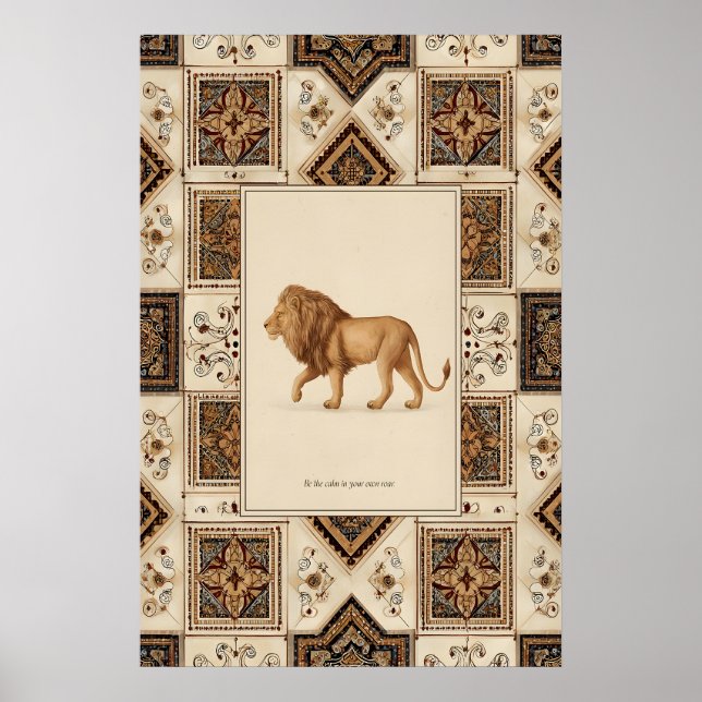 Löwenillustrationsposter Regale Tierweltkunst mit Poster (Vorne)