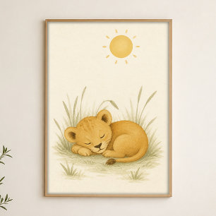 Löwenjunges-Nickerchen-Watercolour-whimsicaler-Kun Poster