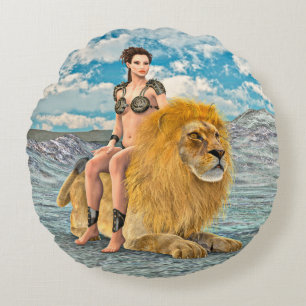 Löwenkönigin Fantasy Rundes Kissen