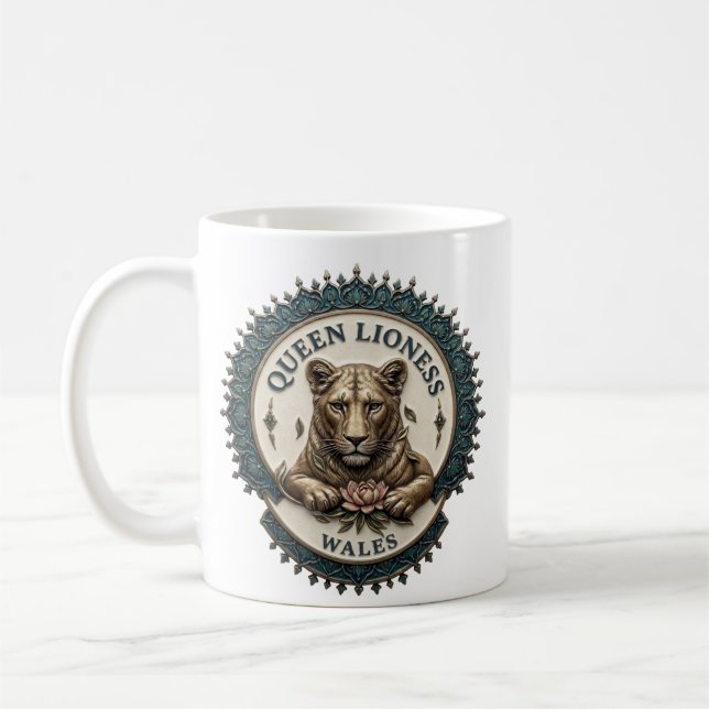 Löwenkönigin. Wales Kaffeetasse (Links)