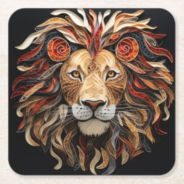 Löwenkopf auf schwarzem Hintergrund Rechteckiger Pappuntersetzer