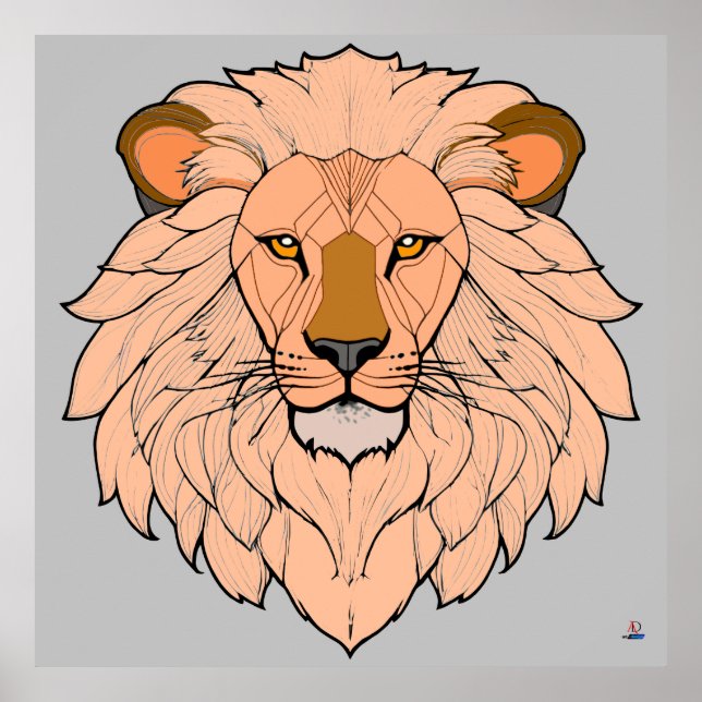 Löwenkopf - Minimale Farbzeichnung Poster (Vorne)
