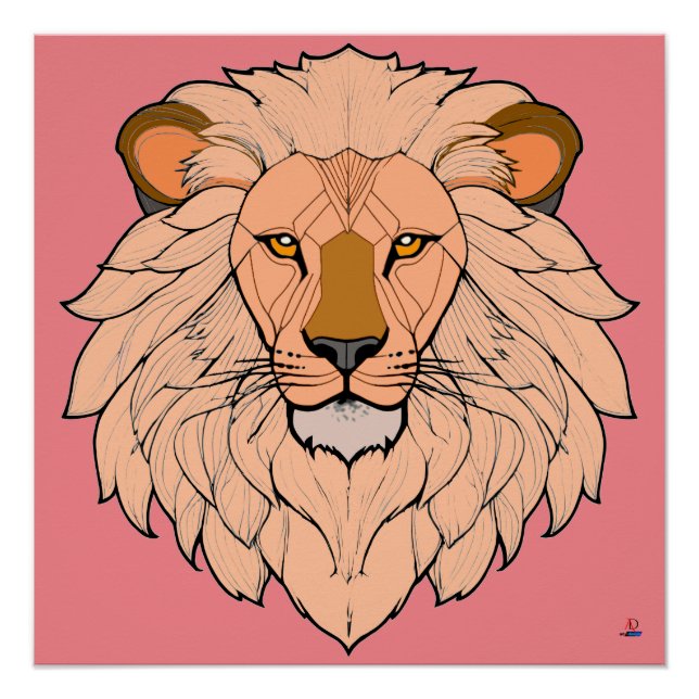 Löwenkopf - Minimale Farbzeichnung Poster (Vorderseite)