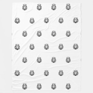 Löwenkopf mit Kronensilhouette - Schwarz 1 Fleecedecke
