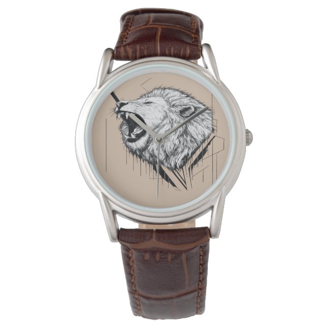 Löwenkopf Premium-Design  Armbanduhr (Vorderseite)