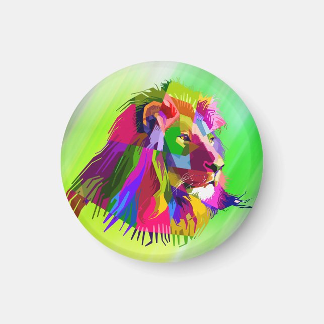 Löwenkopf-Prismatisches-Pop-Art-Design-62502 Magnet (Vorne)