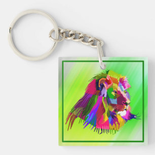 Löwenkopf-Prismatisches-Pop-Art-Design-62502 Schlüsselanhänger