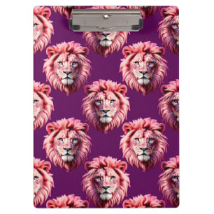 Löwenkopf-Tiermuster-Design in Rosa auf Lila Klemmbrett