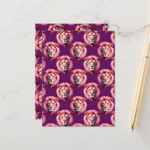 Löwenkopf-Tiermuster-Design in Rosa auf Lila Postkarte