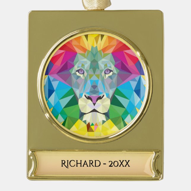 Löwenkopffarben mit w/Datum und Jahr Banner-Ornament Gold (Vorderseite)