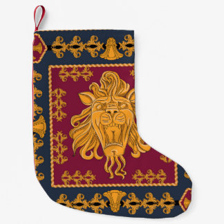 Löwenkopfschal: goldenes Motiv. Kleiner Weihnachtsstrumpf