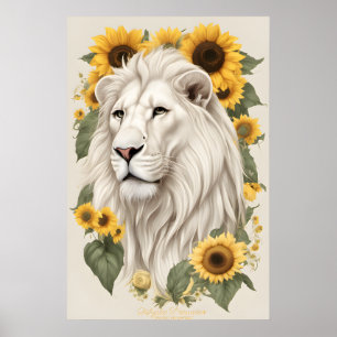 Löwenkunst, Sonnenblumen und Wildlife Safari Weiße Poster