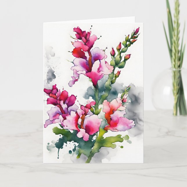 Löwenmäulchen - Aquarellblumen Karte (Vorderseite)