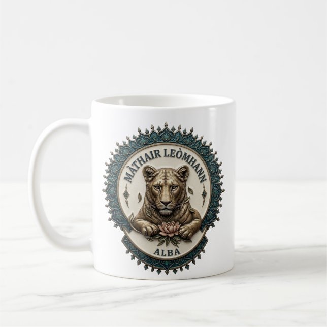 Löwenmutter. Schottland Coffee Mug Kaffeetasse (Links)