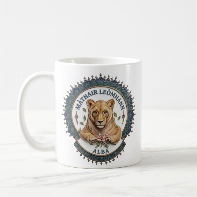 Löwenmutter. Schottland Coffee Mug Kaffeetasse (Links)