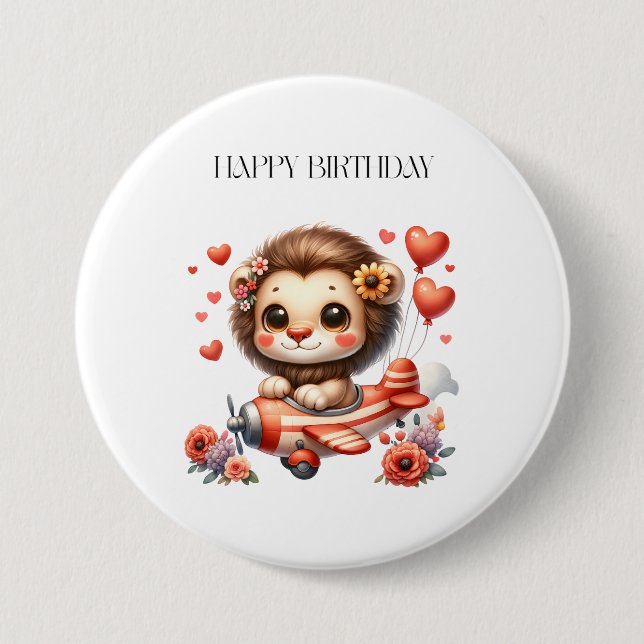 Löwenpilot Geburtstag Button (Vorderseite)