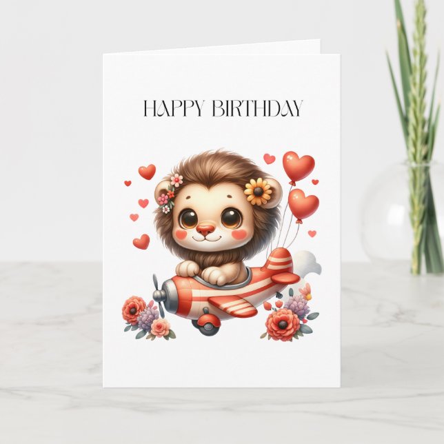 Löwenpilot Geburtstag Karte (Vorderseite)
