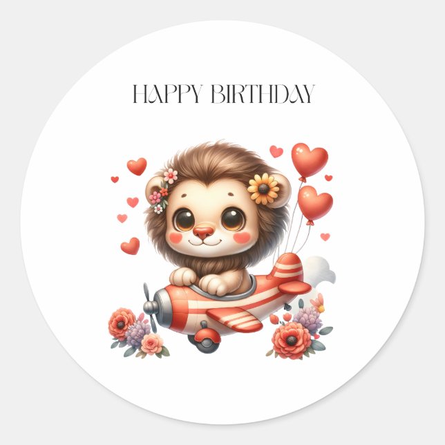 Löwenpilot Geburtstag Runder Aufkleber (Vorderseite)