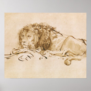Löwenrückhaltung (Stift und Tinte auf Papier) Poster