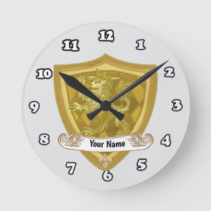Löwenschild Familienwappen Nachname Runde Wanduhr