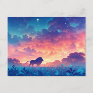 Löwensilhouette bei Sonnenuntergang Indigowald Postkarte