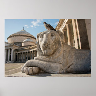 Löwenstatue vor der historischen Kirche Poster