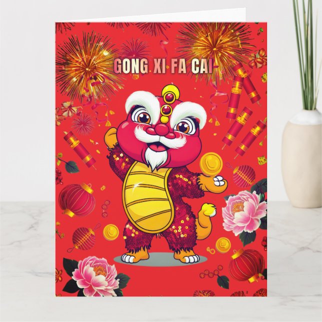 Löwentanz-Postkarte zum chinesischen Neujahr Karte (Vorderseite)