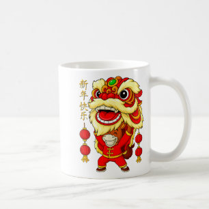 Löwentanz zum chinesischen Mondneujahr im Jahr des Kaffeetasse