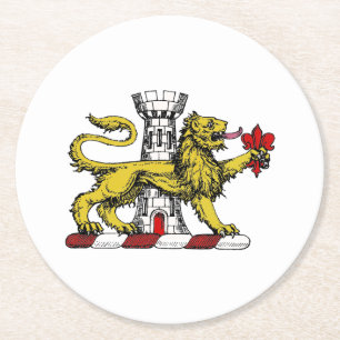 Löwenturm Fleur de Lis Wappen Emblem C Runder Pappuntersetzer