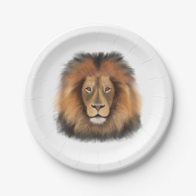 Löwenwasserfarbe Leo Königssafari-Urwaldkatze Pappteller (Vorderseite)