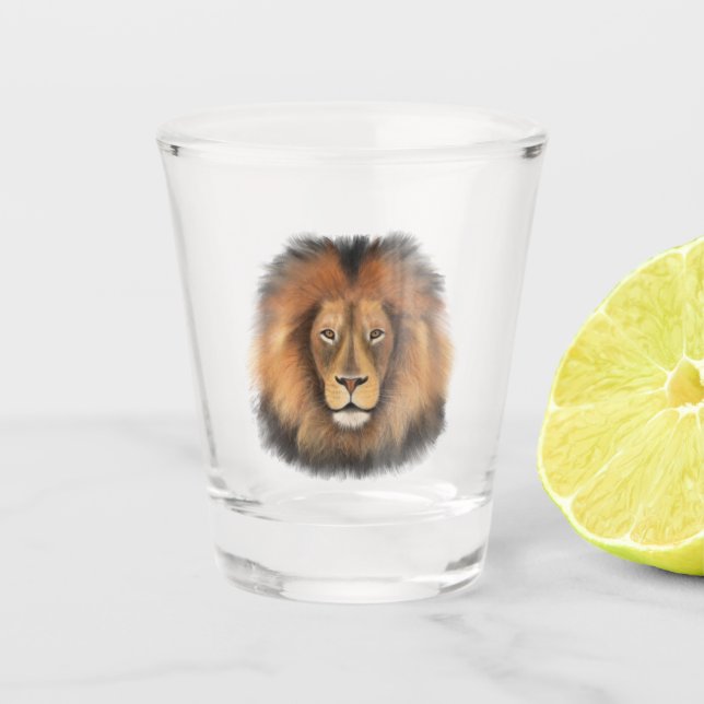 Löwenwasserfarbe Leo Königssafari-Urwaldkatze Schnapsglas (Vorderseite)