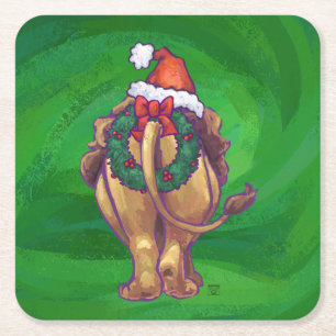 Löwenweihnacht auf Grün Rechteckiger Pappuntersetzer