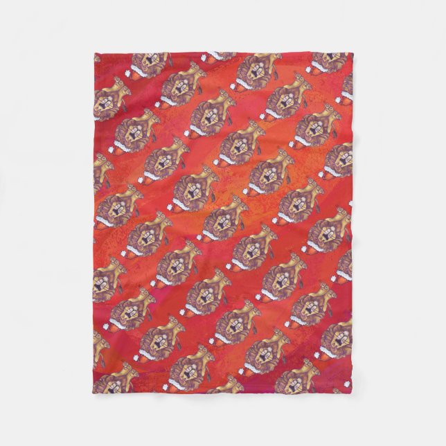 Löwenweihnacht auf Rot Fleecedecke (Vorderseite)
