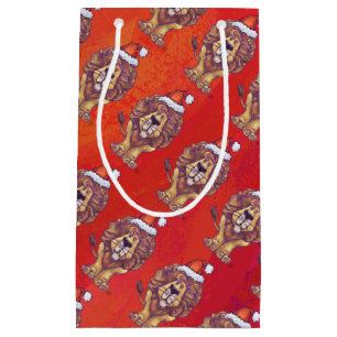 Löwenweihnacht auf Rot Kleine Geschenktüte