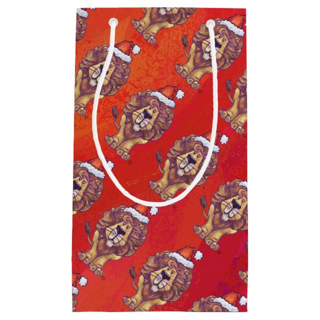 Löwenweihnacht auf Rot Kleine Geschenktüte (Vorderseite)