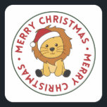 Löwenweihnachtsschnee Wintertiere Lions Square St Quadratischer Aufkleber<br><div class="desc">Der Löwe für Weihnachten Grußkarte. Hübsche Tiere mit Geschenken und Schnee für den Urlaub. Auch lustig für Weihnachten im Juli. Löwen sind niedliche Tiere und perfekt zu Weihnachten.</div>