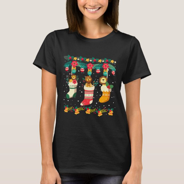 Löwenweihnachtsvorräte X mas Lights Pajama T-Shirt (Vorderseite)