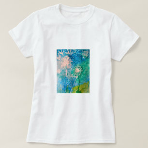 Löwenzahn Aquarell abstrakt blau und grün T-Shirt