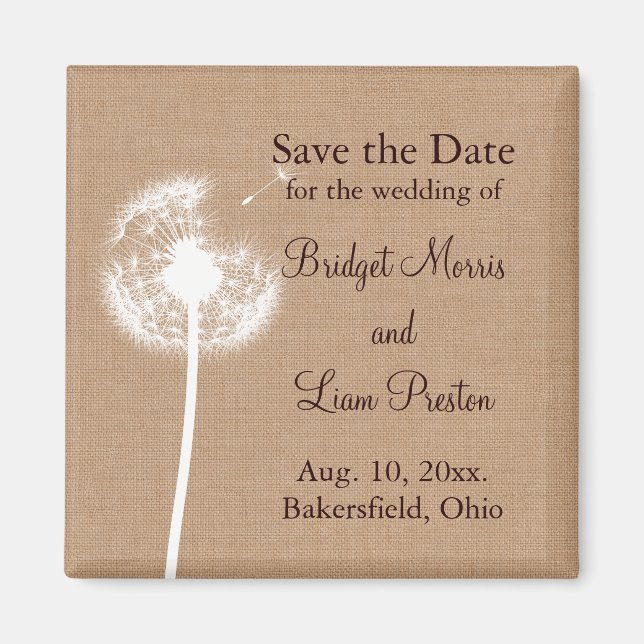 Löwenzahn auf Jute Save the Date Magnet (Vorne)