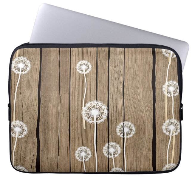 Löwenzahn-Holz-Rustikal-Muster Laptopschutzhülle (Vorderseite)