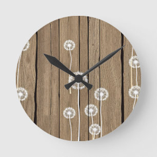 Löwenzahn-Holz-Rustikal-Muster Runde Wanduhr