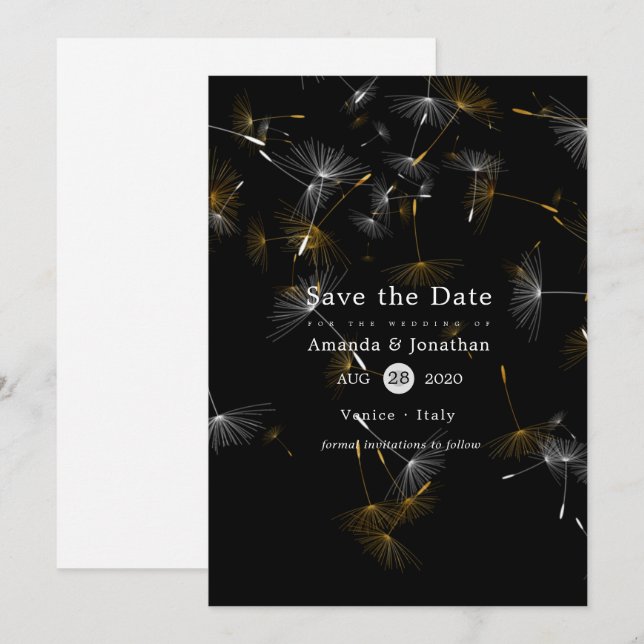 Löwenzahn-Konfetti-Hochzeit Save The Date (Vorne/Hinten)