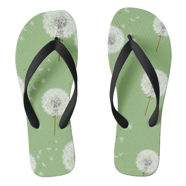 Löwenzahn-Muster auf grünem Hintergrund Flip Flops (Fußbett)