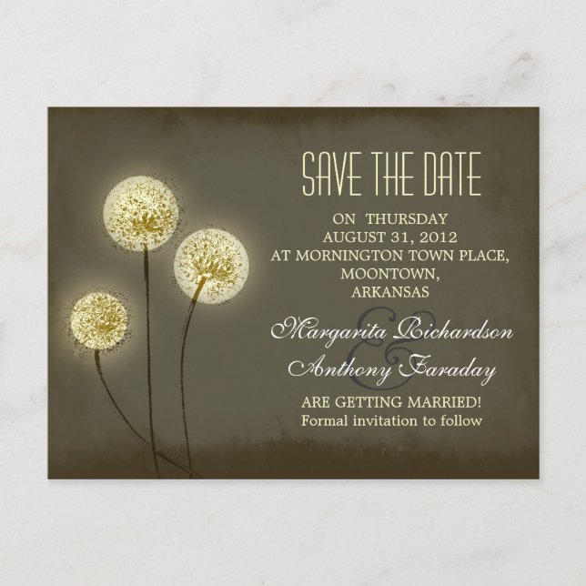 Löwenzahn Save-the-Date stilvolle Postkarten (Vorderseite)